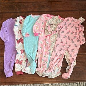 6) Toddler Girl 4T Pajama Sleeper Bundle